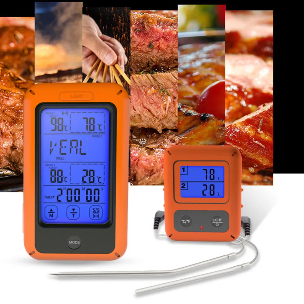 

Wireless Remote Meat Thermometer with Touchscreen Digital Cooking Food Meat Backlight Thermometer with Dual Food/Oven Probe