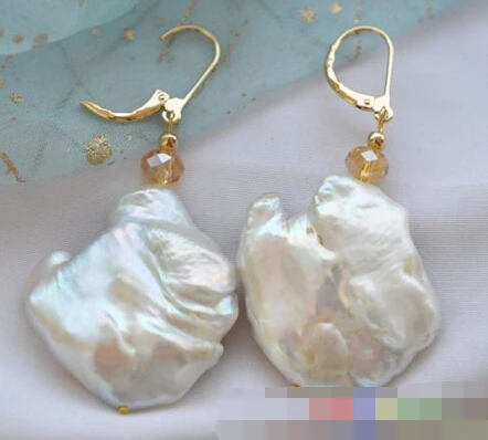 

1552 WHITE BAROQUE KESHI REBORN PEARL DANGLE EARRING