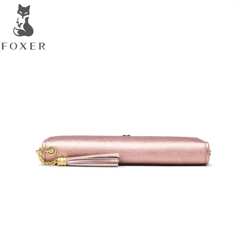 Новинка 2020 женские кожаные кошельки FOXER новые длинные Простые Модные на молнии с