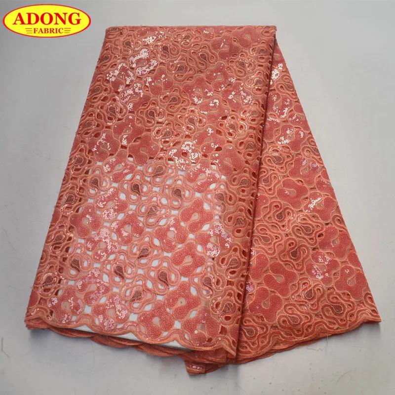 

Peach Hollow Out Lace 5 Yards African Organza Lace Fabric With High Quality African Sequins Lace Fabric For Beautiful Long Dress