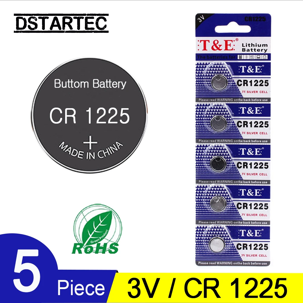 

5PCS CR1225 3V Lithium Button Battery BR1220 LM1225 DL1225 CR 1225 Coin Cell Batteries For Watch Remote Toys; 30mAh Battery