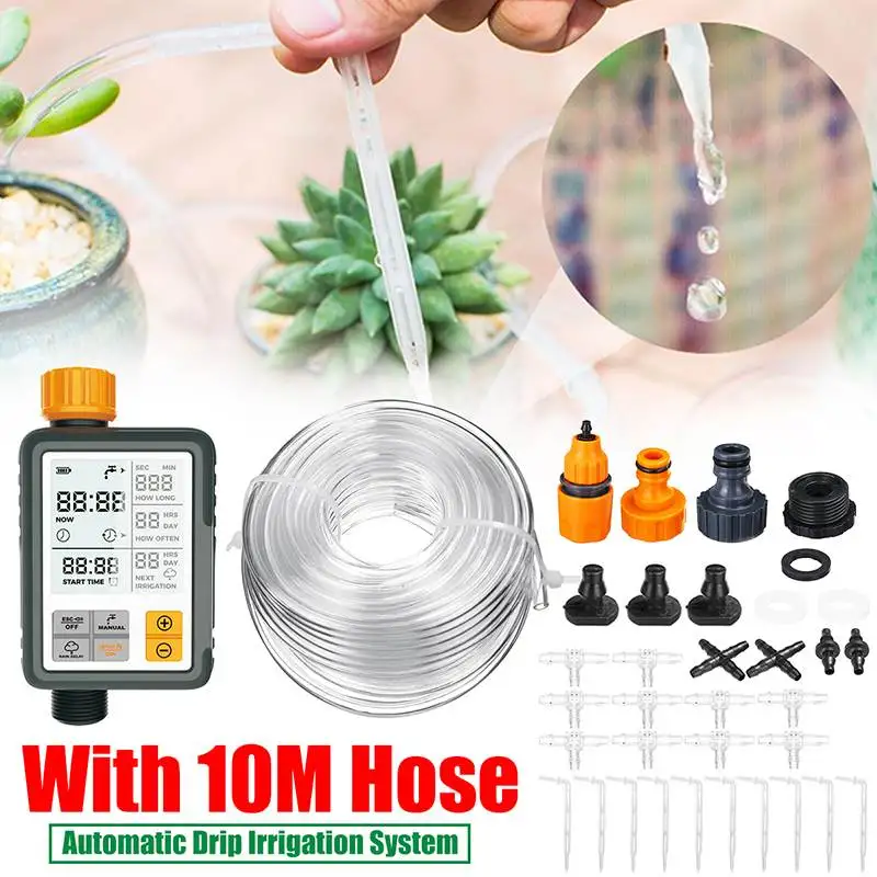 

Garden DIY Plant Self-Watering Automatic Drip Irrigation Timer System Automatic Spray Greenhouse Watering Kits With 10M Tube Kit