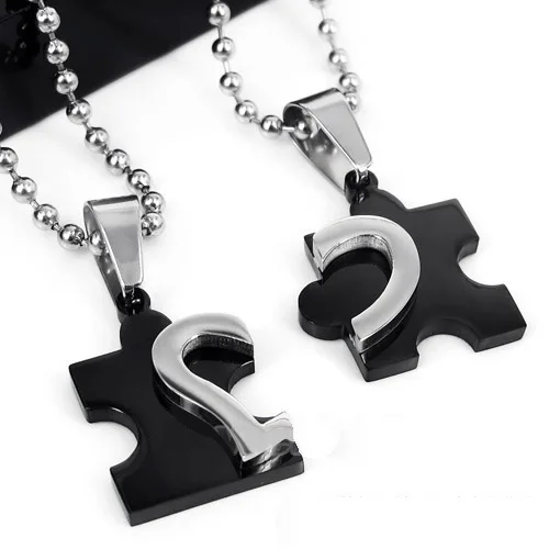

Romantic 2018 New Men's Women's Couple Lovers Stainless Steel Love Heart Puzzle Necklaces & Pendants 1 Pair