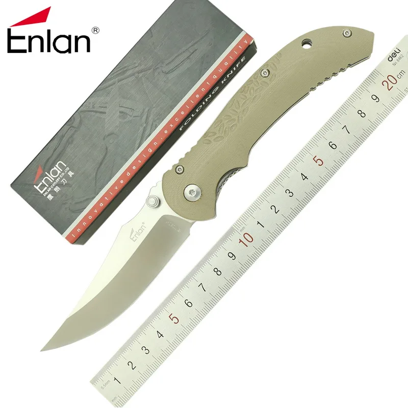 Enlan Horns Folding gift Knife 8Cr13Mov Blade G10 fiberglass Handle