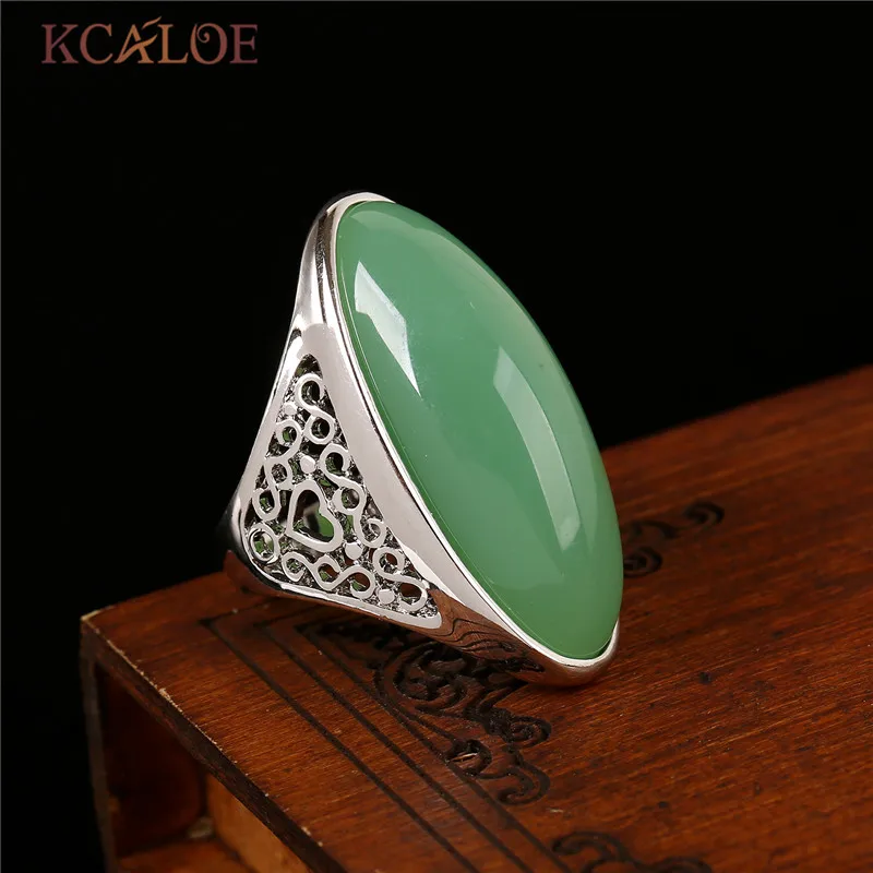 KCALOE Black Big Stone Ring Aneis Feminino Vintage Retro Silver Color Long Anniversary Engagement Rings Fashion Women Jewelry
