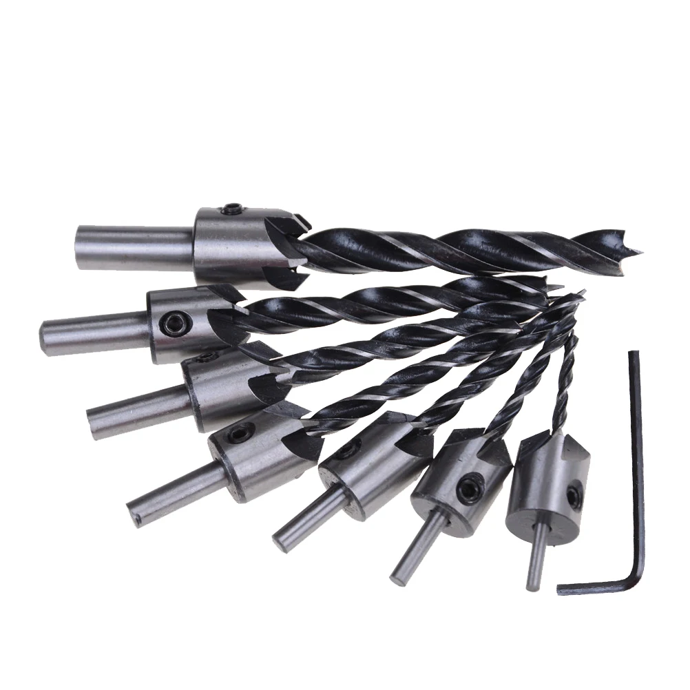 7pcs 5 Flute Countersink Drills Bit HSS Drills Bit Reamer Set For 3