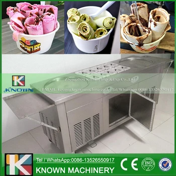 

Free shipping! the 2 round ice plates of fried ice cream roll machine with 10 cooling tanks and refrigeratir and side plates