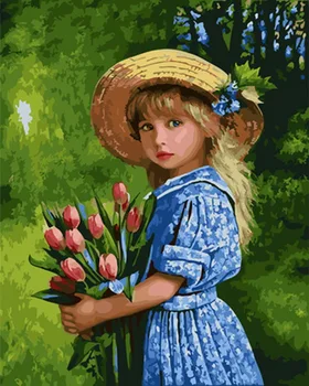 

Frameless painting by numbers paint by numbers for home decor PBN for living room 4050cm girl with tulip