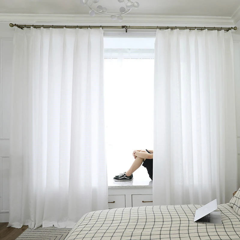 

Korean Modern White gauze curtain screens Living room balcony partition Half window thickening Linen Soft and comfortable