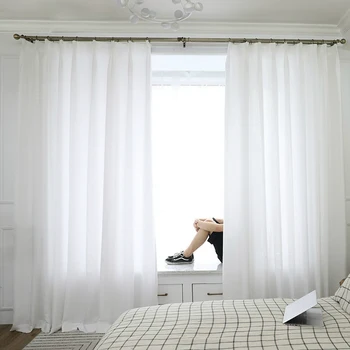 

Korean Modern White gauze curtain screens Living room balcony partition Half window thickening Linen Soft and comfortable 450g/m