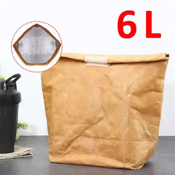 

6L Brown Paper Lunch Bag Environmentally Friendly Reusable Lunch Box Durable Insulated Thermal Kraft Paper Bag Covered