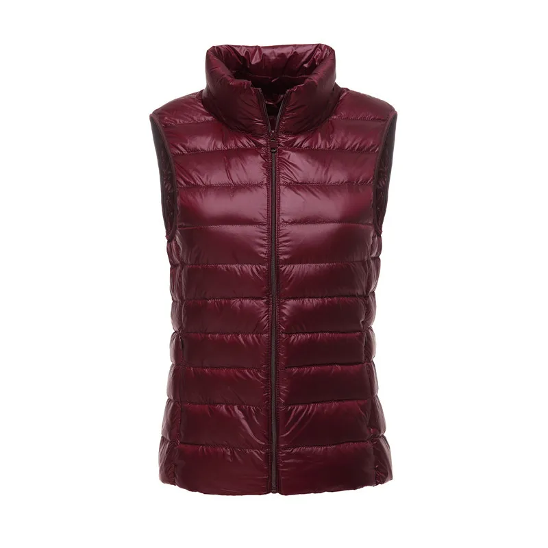 Autumn Winter Lightweight White Duck Down Vest Women O-Neck Ultra Light Warm Waistcoat Female Sleeveless Coat Puffer Jacket - Цвет: Бургундия