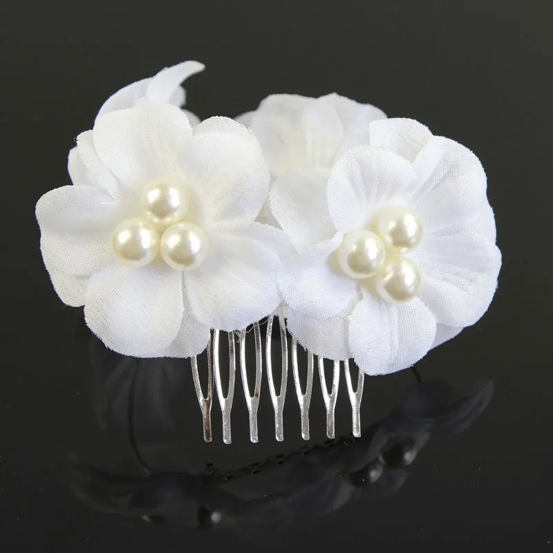 Women Beige Silk Flower Hair Clip Pin Bridal Wedding Party Hair