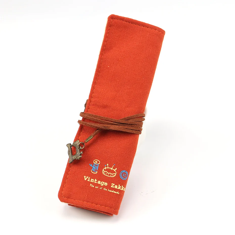 Профессиональная косметическая сумка для кистей, рулонная сумка с принтом, сумка для туалетных принадлежностей, холщовая косметичка, 11 слотов - Цвет: Orange