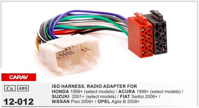 carav 12 012 iso radio adapter for honda 1999 select models