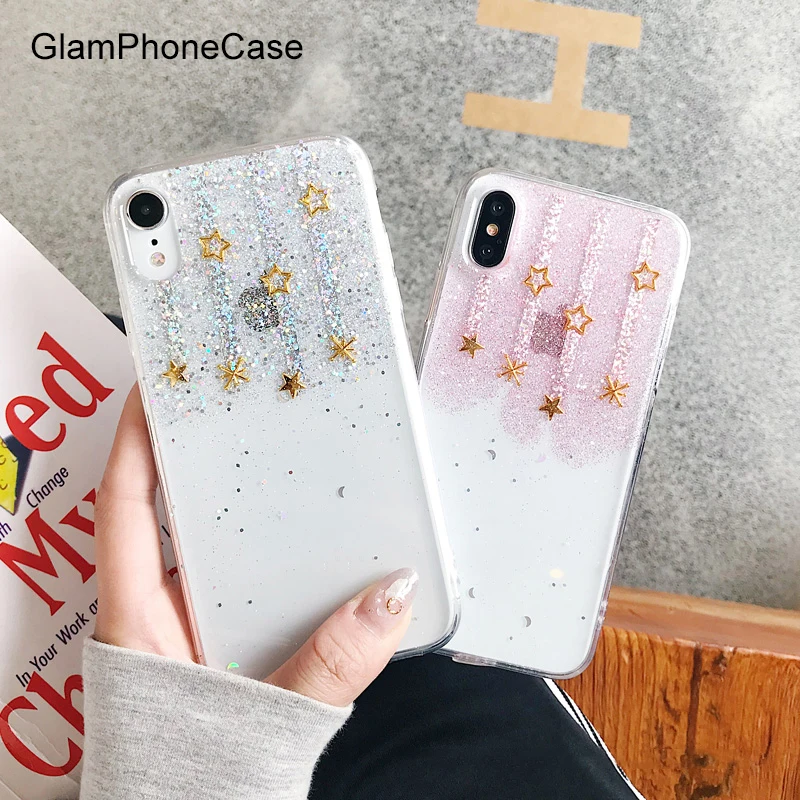 

GlamPhoneCase Fashion Glitter Stars Phone Case For iPhone X XS Max XR Transparent Soft Tpu Cover For iPhone 7 8 6 6s Plus Case