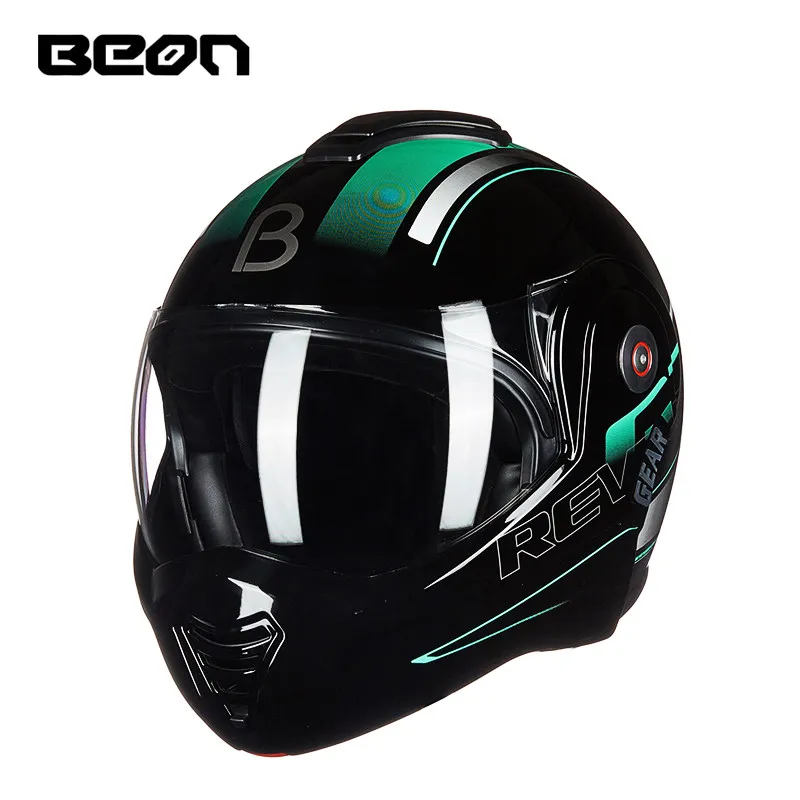 Мужские мото-шлемы Beon rcycle, шлемы для мотоциклистов, различные зимние мото-шлемы с локомотивом, женские шлемы - Цвет: black green
