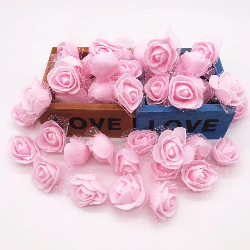 100 шт./лот, 2 см, мини-пена, розовая голова, искусственный шелк, цветок, свадебное праздничное украшение, ручная работа, одежда, обувная коробка, аксессуары - Цвет: light pink