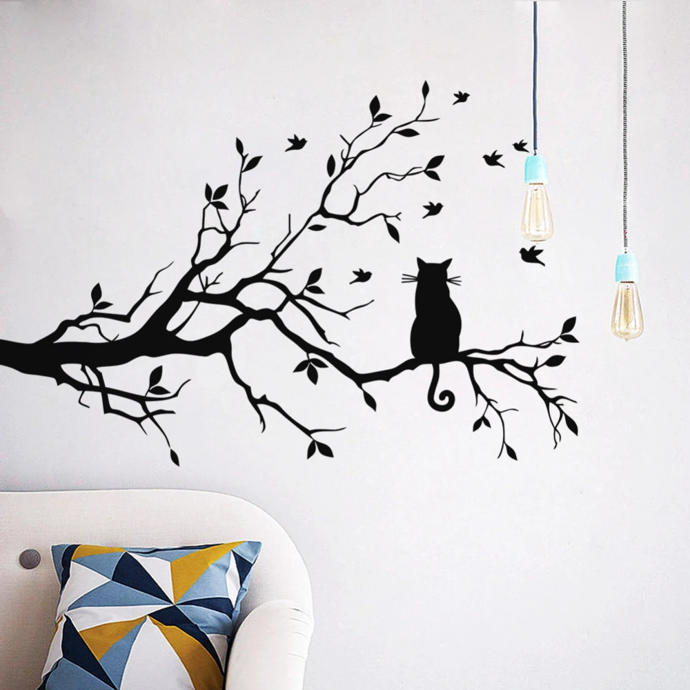 Autocollant Mural Chat Sur Branche D Arbre Autocollant Mural En Vinyle Pour Arbre Film Mural Pour Fenetre Decoration De Maison Art Mural Aliexpress