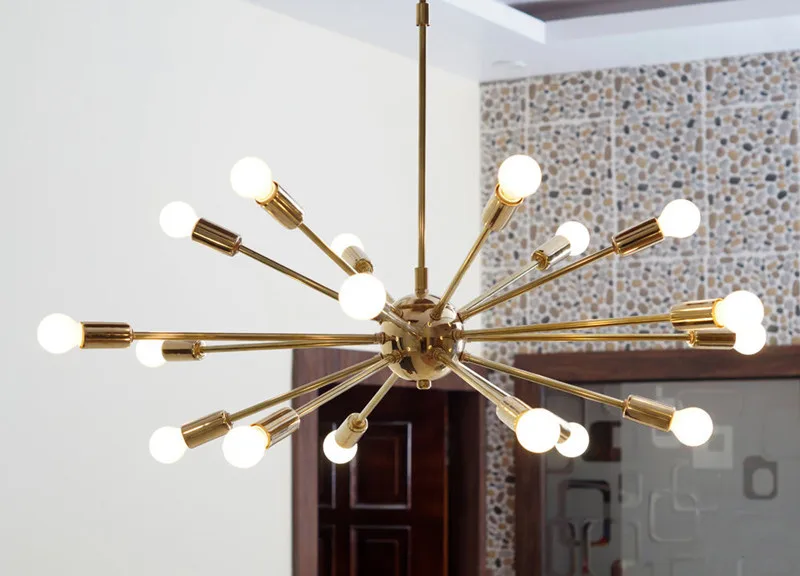 Mid Century 18 Arms латунная люстра "Спутник" современный золотой Потолочный подвесной светильник для гостиной домашний декор столовая PA0088