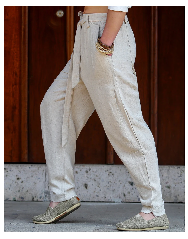 Мужские Повседневное Китайский Хлопок Льняные шаровары брюки кунг-фу брюки свободные ретро Длинные дышащие размер плюс 5XL