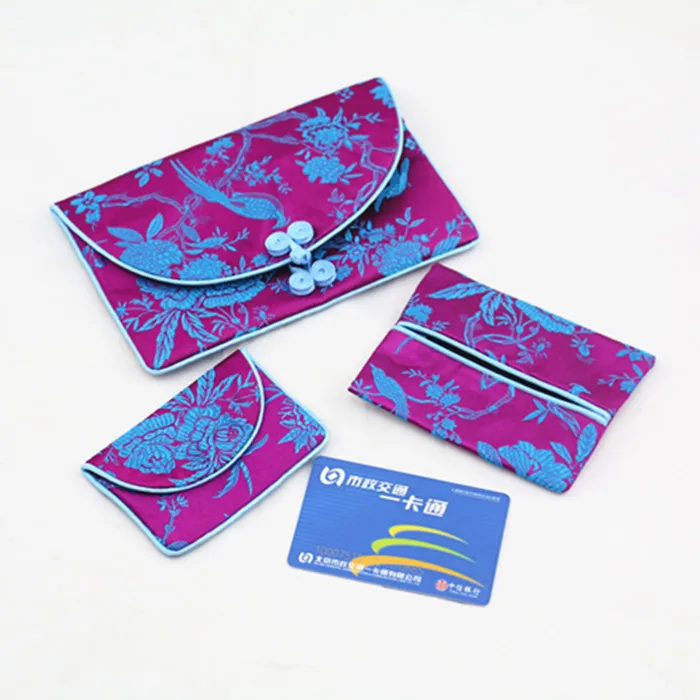 Set of 2 kilofly Chinese Silk Brocade 2 Zipper Pockets Tassel Jewelry Pouch Bag 