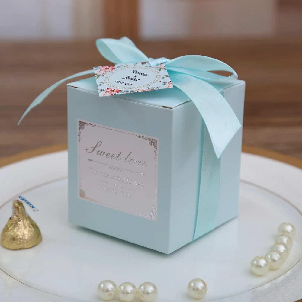 50 шт.,, розовые/Тиффани синие коробки для конфет на день рождения или свадьбу, вечерние подарочные коробки