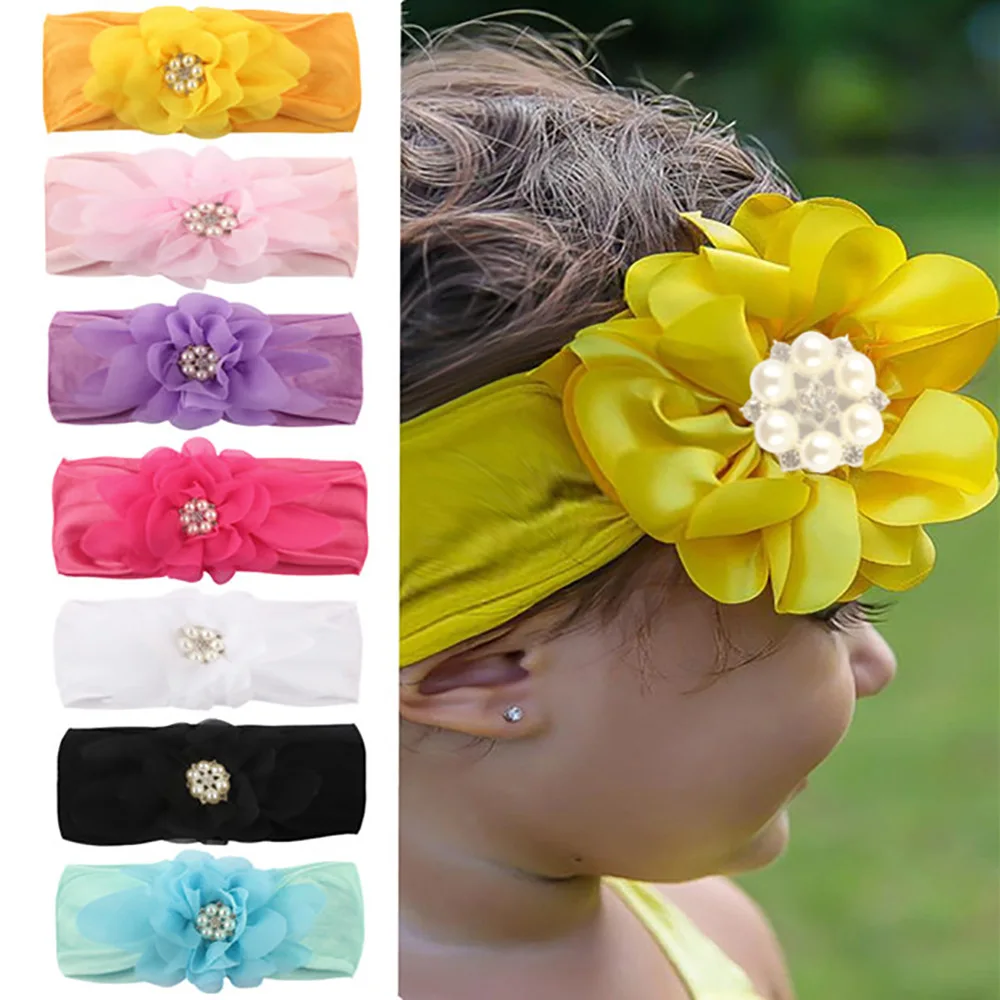 

Floral Baby Headband Bow Baby Super Soft Snow Spinning Pearl Diamond Hair Band Children Cute Princess Hair Accessories
