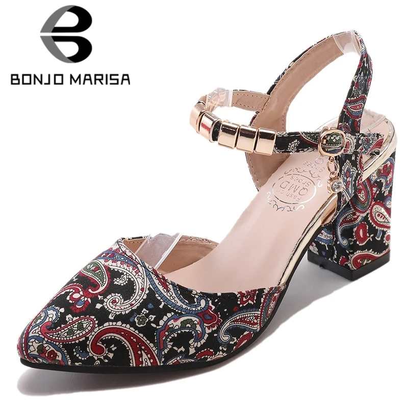 

BONJOMARISA New Fashion 2 Style Ladies High Heels Matel Decoration Buckle Flower Shoes Woman Casual Party Summer Sandals 2019