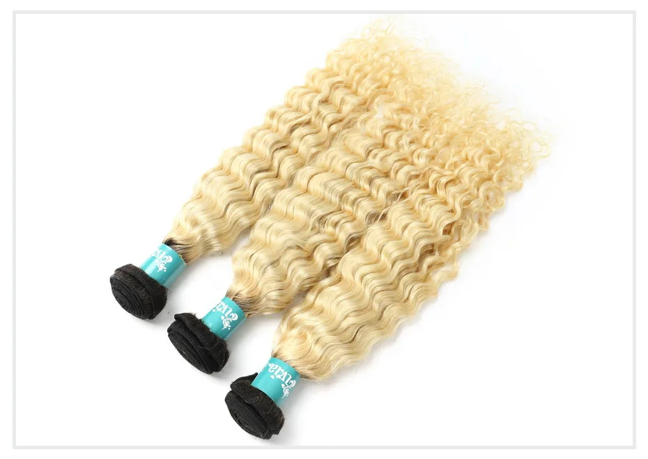 1B 613 Blonde Deep Wave Ombre Hair Bundle (5)