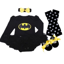 Комплект одежды из 4 предметов для новорожденных на первое Рождество хлопковая одежда для маленьких девочек с изображением Супермена и Бэтмена платье-пачка с оборками комплект одежды для младенцев