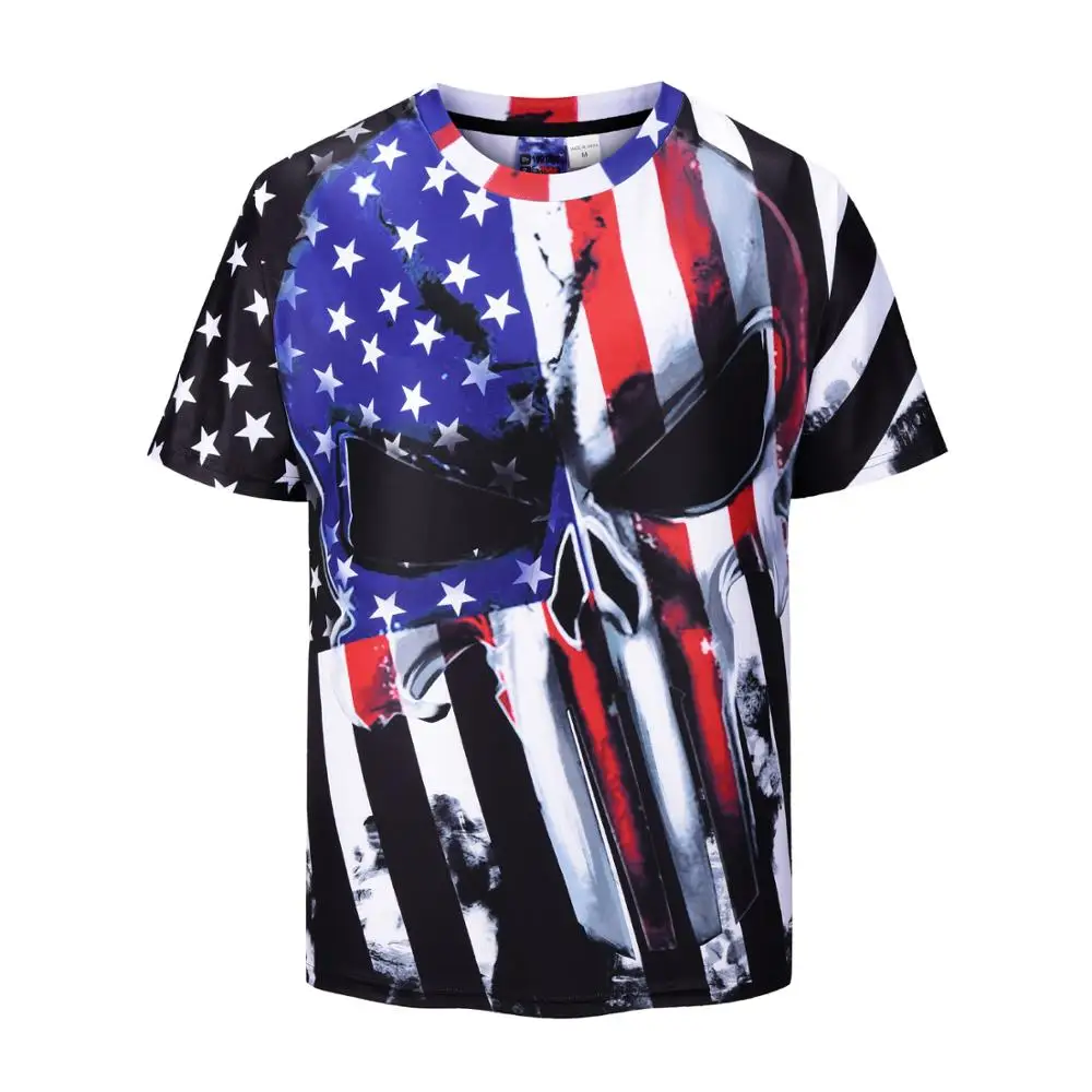 

Novelty USA Flag Skull Streetwear T Shirts 2019 Mens Harajuku Hip Hop Casual Street Tees Male Cotton Tshirts Summer Hipster Tops
