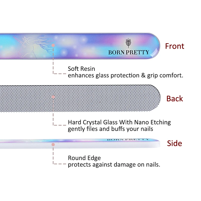 BORN PRETTY градиентный буфер для ногтей Очищаемый файл нано стекло блестящие шлифовальные маникюрные инструменты для ногтей Лечение ногтей 1 шт