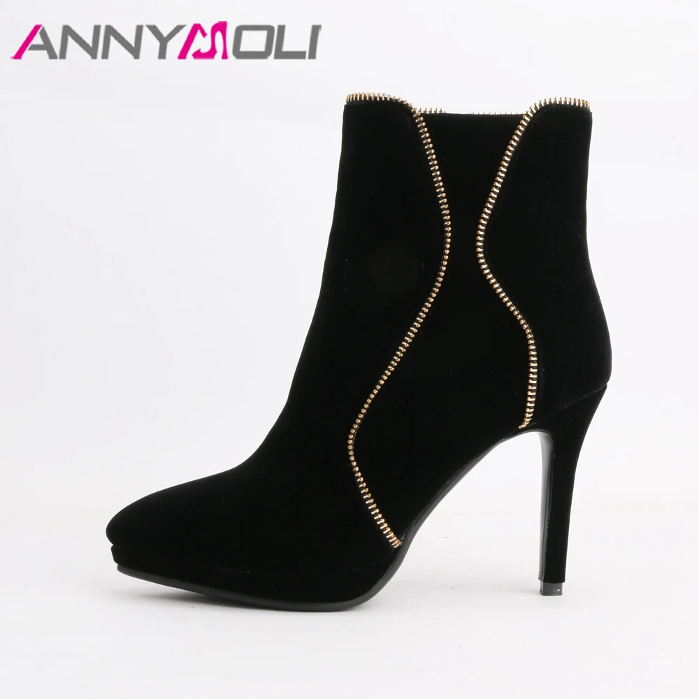 Annymoli/зимние женские ботинки на платформе и высоком каблуке Модные Короткие с