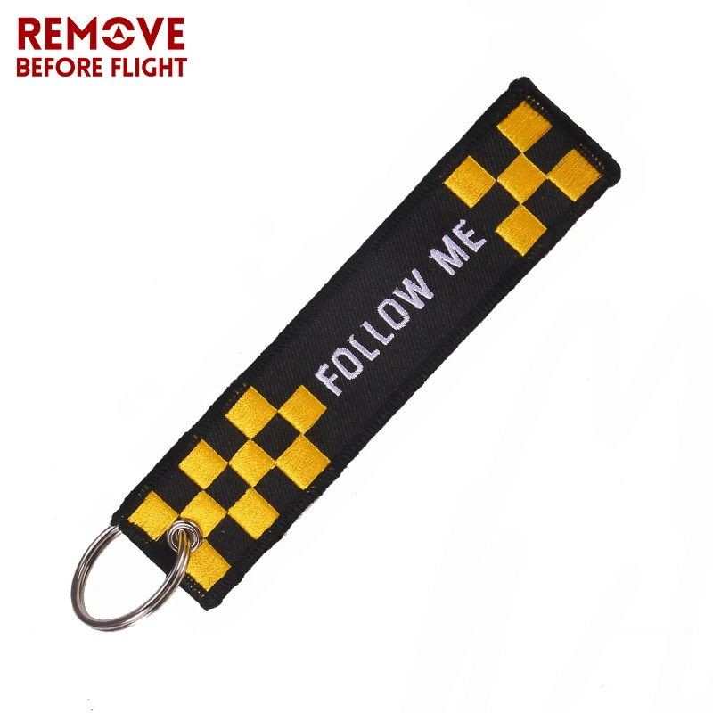 Fashion New Follow Me Keychain Embroidery Priority Portachiavi Key Ring Chain Sleutelhanger Remove Before Flight llaveros (2)