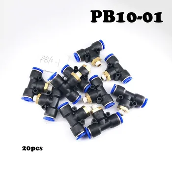 

20Pcs/Lot PB10-01 10 x Pneumatic 10mm to 1/8" PT Male Thread T Quick Fittings
