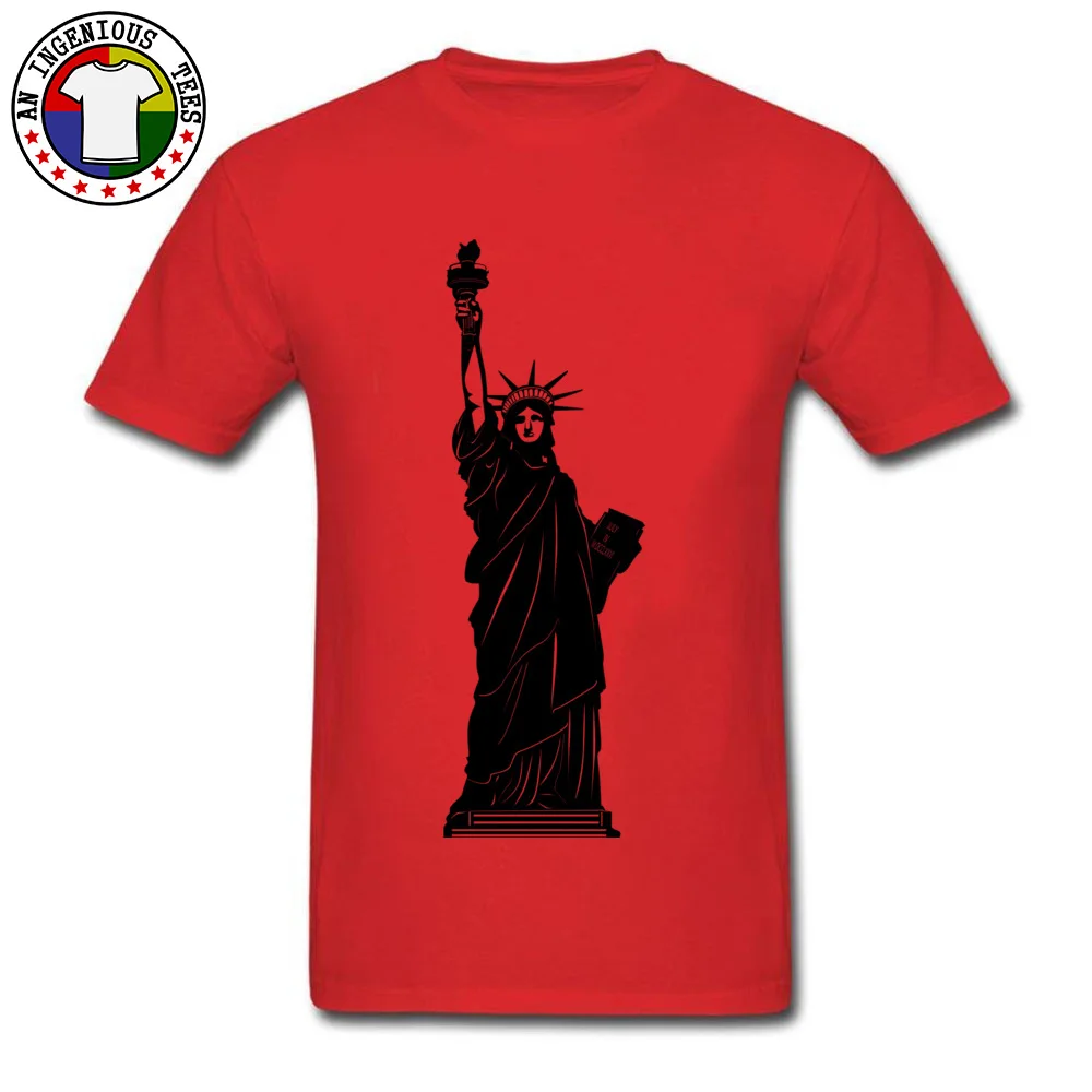 Casual Statue Of Liberty Black Crewneck T-Shirt Father Day Tops & Tees Short Sleeve for Men Fashion Pure Cotton T-shirts Statue Of Liberty Black red