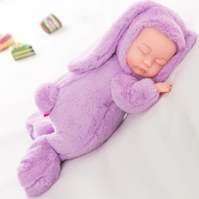 Kawaii спящие детские куклы, мягкие ПВХ детские плюшевые игрушки для девочек, рождественский подарок, высокое качество, кукла bebe, Реборн, детские игрушки - Цвет: Purple rabbit
