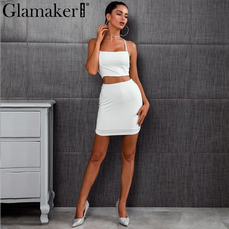 Женский облегающий костюм Glamaker на шнуровке тонких бретельках элегантный