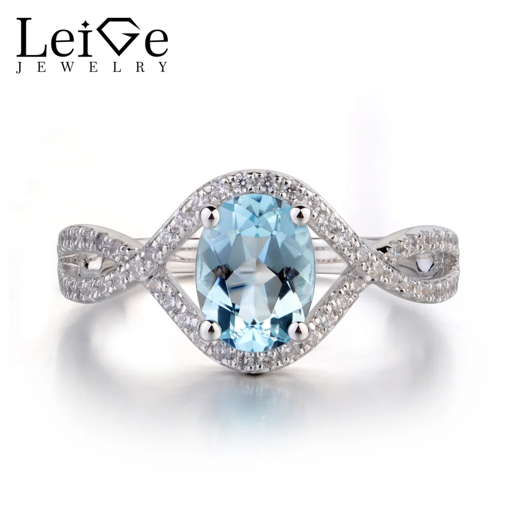 Leige Jewelry Natural Aquamarine Engagement Rings for Women Oval Cut