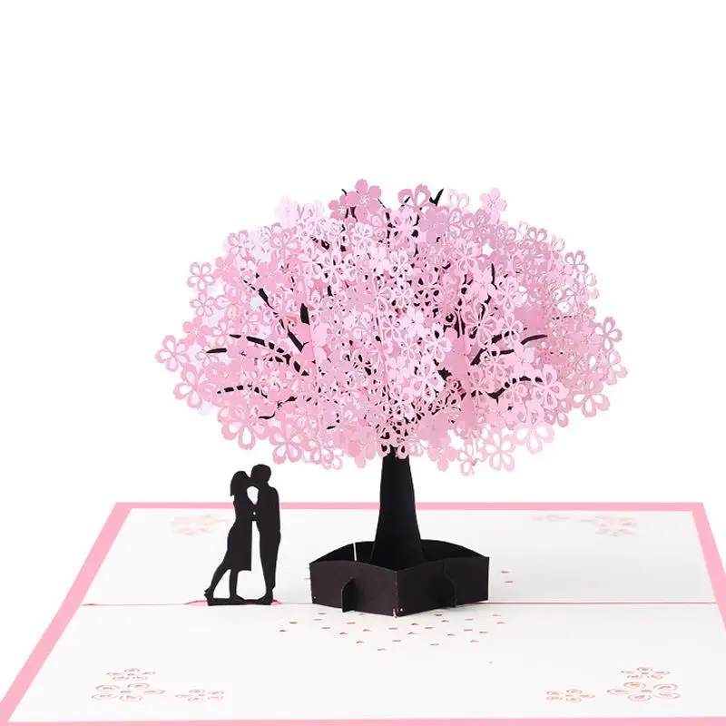 

Greeting Card 3D Pink Sakura Tree Card Romantic Paper Card Birthday Card for Valentine's Day Birthday
