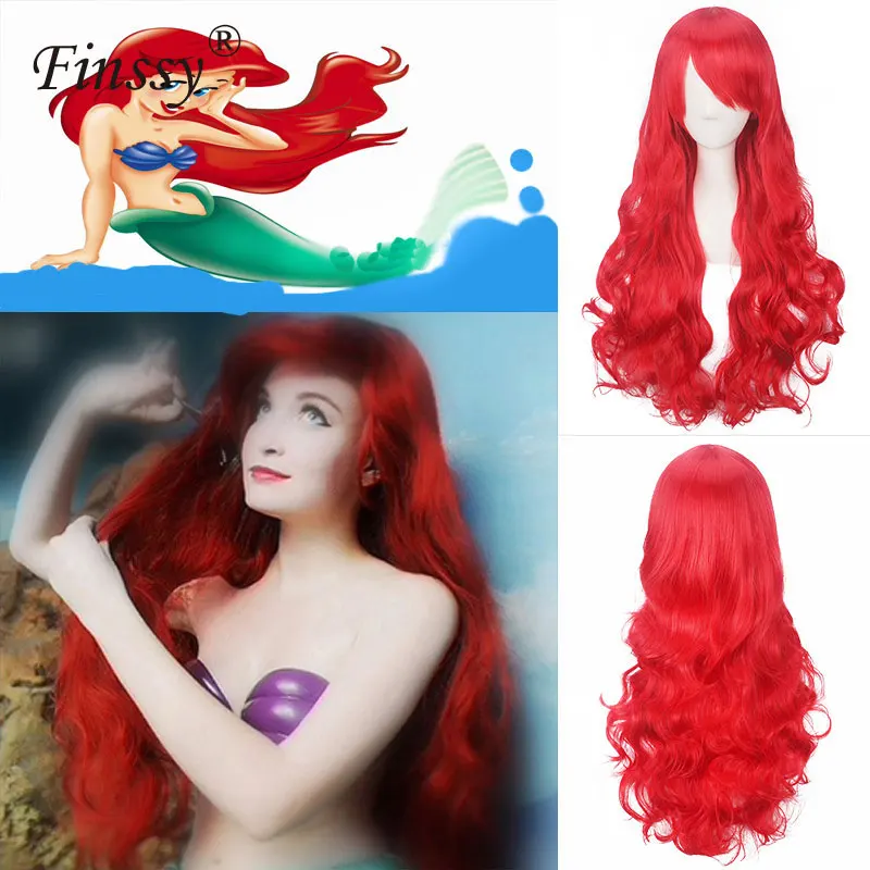 

2019 Newest Anime The Little Mermaid Princess Ariel Cosplay Red Wave Wavy Wig masquerade film propscurly hair