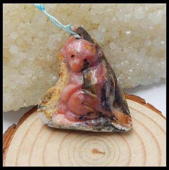

Sale 1Pcs Natural Stone Pink Opal Carved Animal Fashion Necklace Pendant 45x33x12mm 14.35g