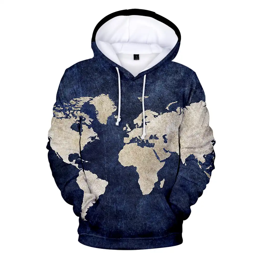 New World Map 3D Print Men Women Hoodie Sweater Sweatshirt Jacket Pullover Top