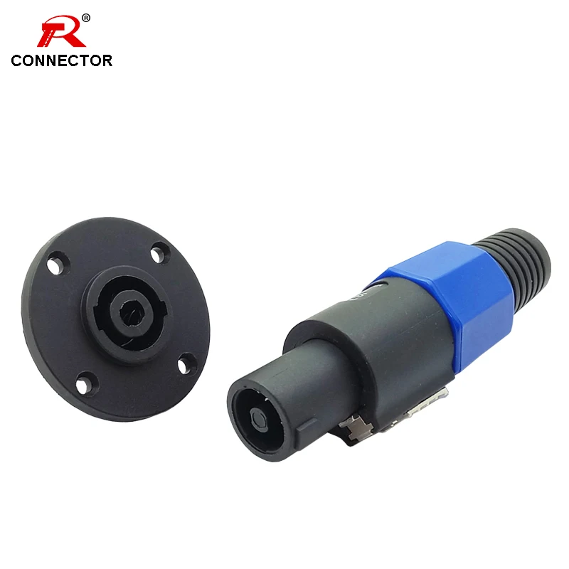 

1set 4 Pin Speakon Male Plug + Female Jack Socket Connector Round Shape Panel Mount Amplifier Converter R Connector