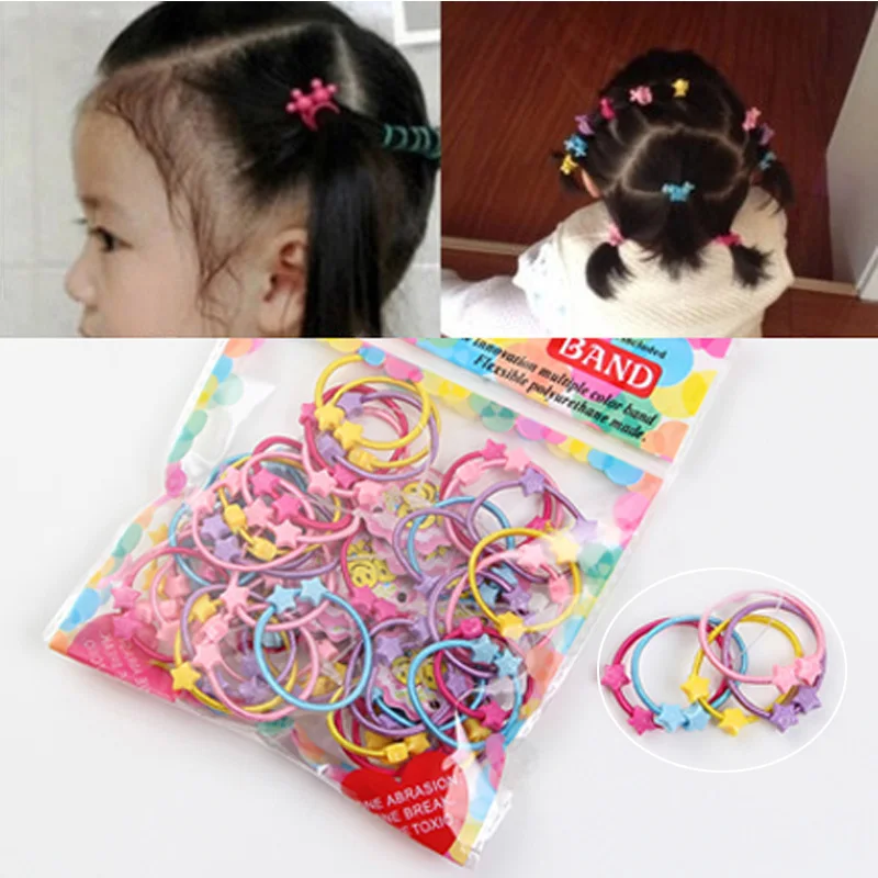 

50pcs/1Pack Hair Accessories Cute Candy Colors Elastic Hair Rubber Band High Quality Kid Ponytail Holder Headband Ties Gum
