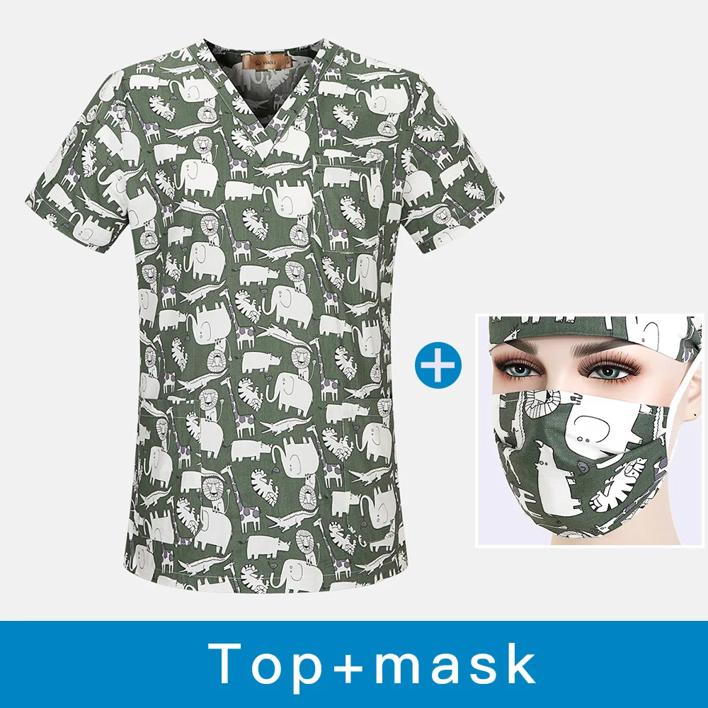 Surgical top+cap+mask Medical scrubs nurse uniform Dentistry pet doctor work clothes spa uniforms women medical clothing summer