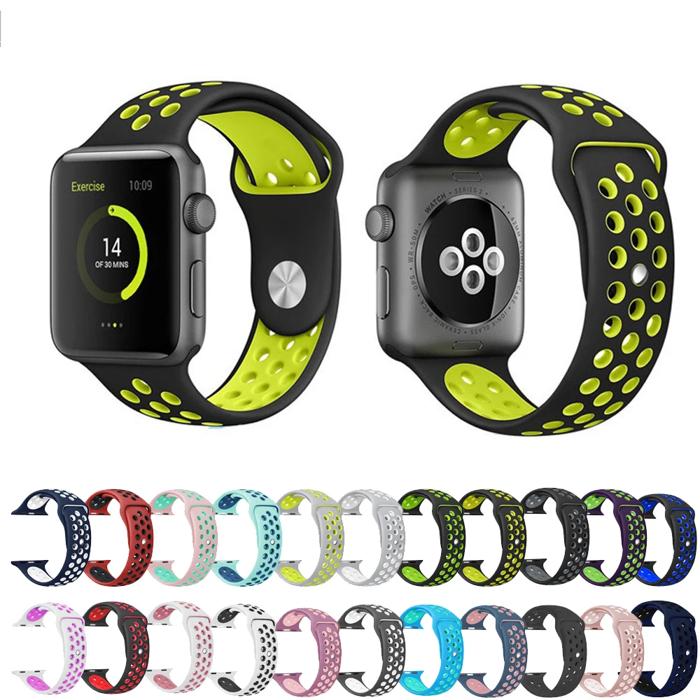 

Elastic breathable silicone sport band for apple watch with 42 mm 38 mm 44 mm 40 mm wrist band, apple series 4/3/2/1 universal