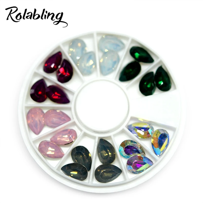 

Rolabling Nail Art Rhinestones 6 colors Water Drop Crystal 1 Wheel Rhinestones Nail Art Decoration Glitter Nail Accessories