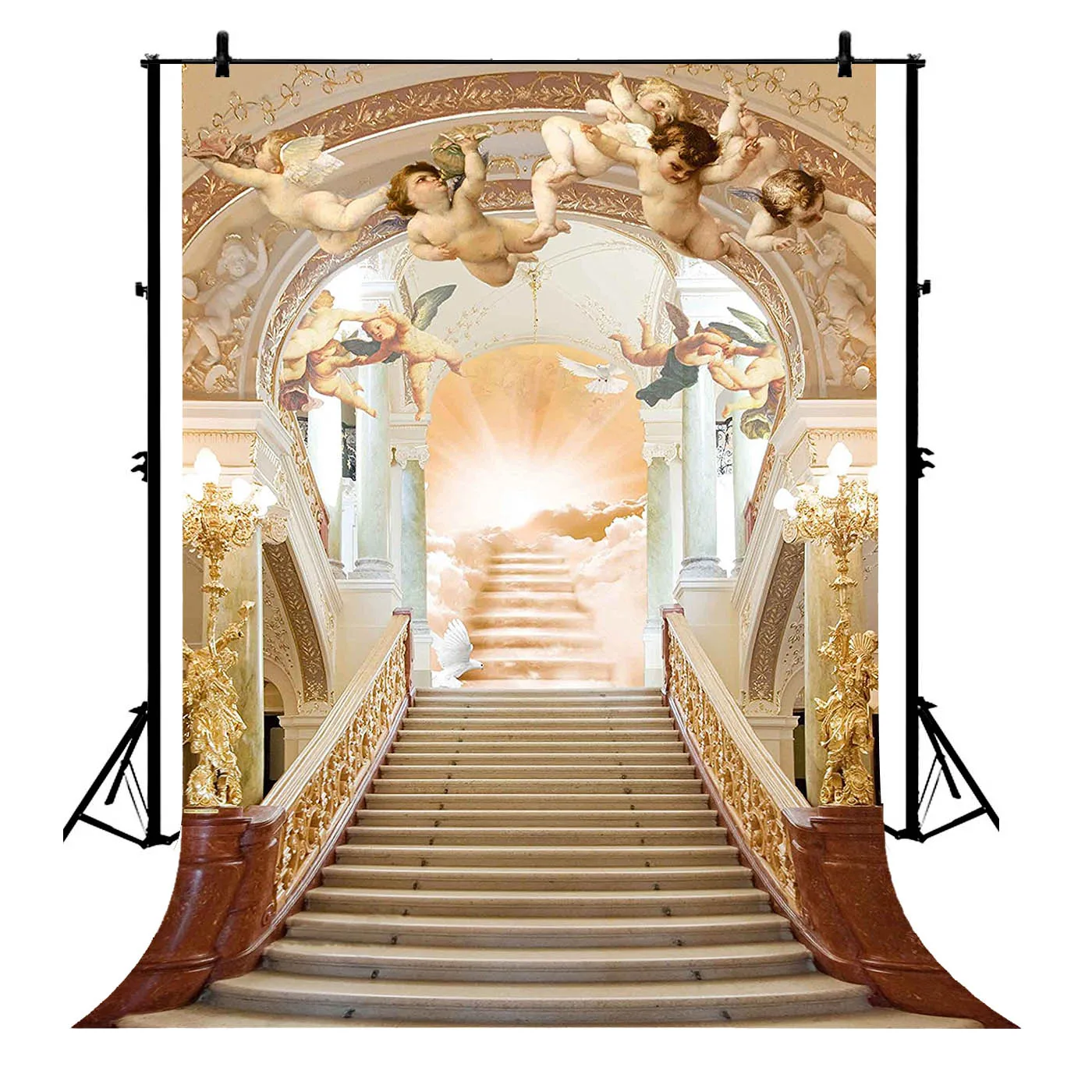 

5x7ft Fantastic European Architecture Flying Angels Polyester Photo Background Portrait Backdrop